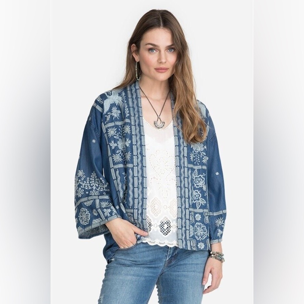 Johnny Was - Denim Alberte Cropped Kimono - Medium